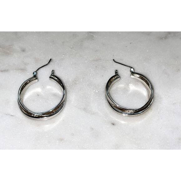 Silver Tone Braided Hoop Pierced Earrings - Elegant Design - Picture 7 of 7